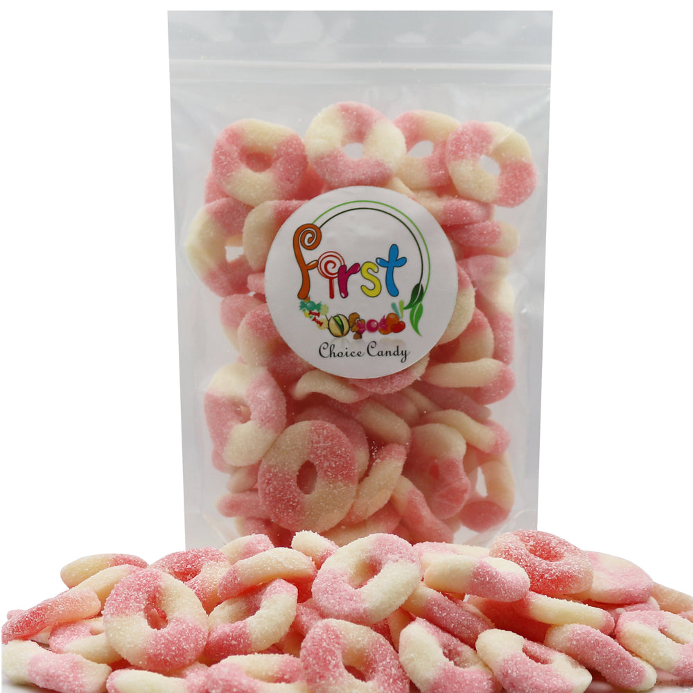 SOUR PINK LEMONADE MINI GUMMY RINGS – fccandy