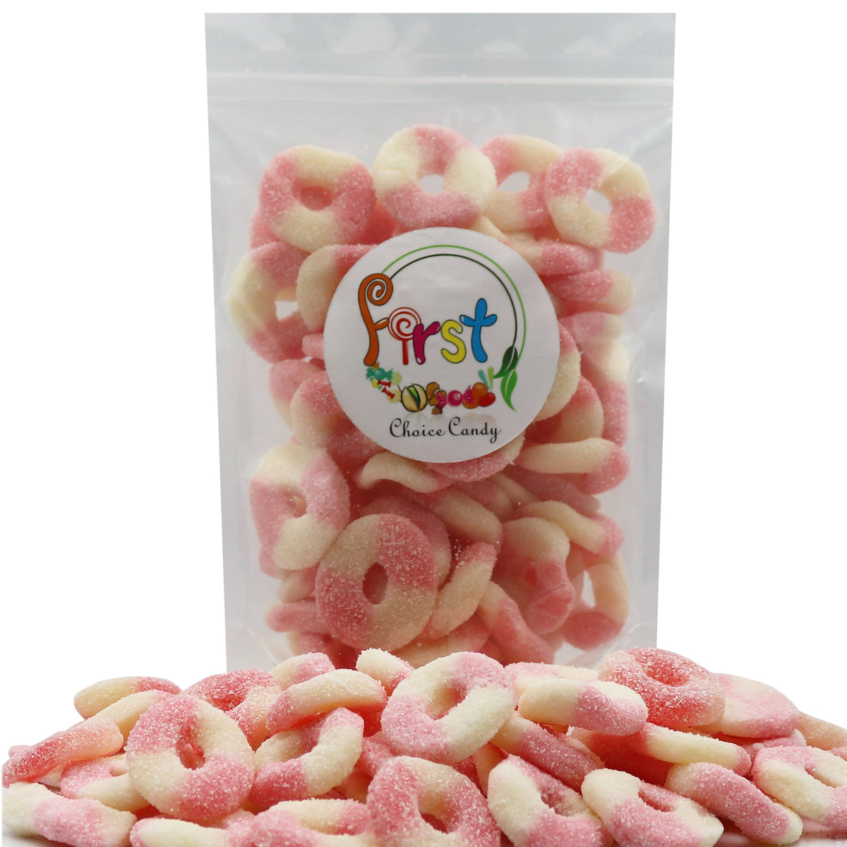 SOUR PINK LEMONADE MINI GUMMY RINGS – fccandy
