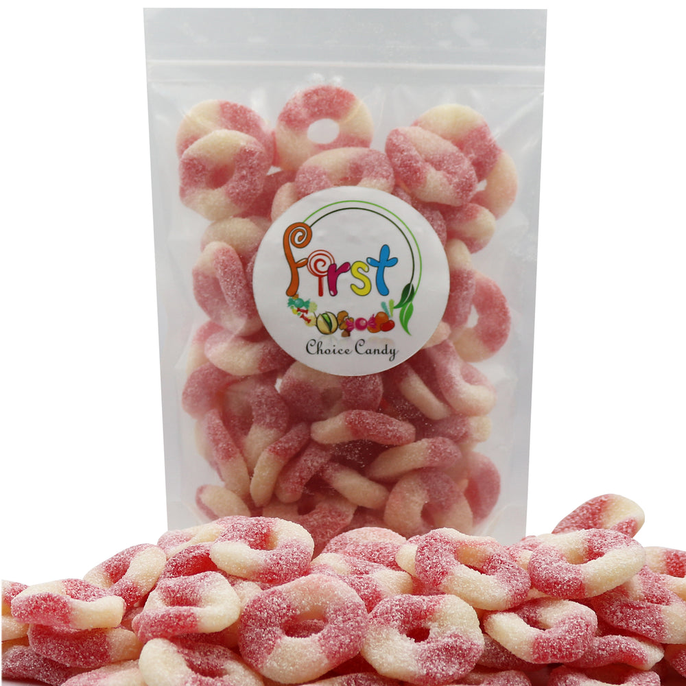 
            
                Load image into Gallery viewer, SOUR STRAWBERRY MINI GUMMY RINGS
            
        