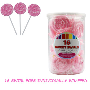
            
                Load image into Gallery viewer, PINK STRAWBERRY SWEET SWIRL LOLLIPOPS PACK OF 16 INDIVIDUALLY WRAPPED
            
        