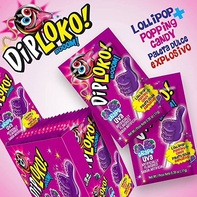 GRAPE DIP LOKO LOLLIPOP WITH POPPING CANDY PACK OF 24