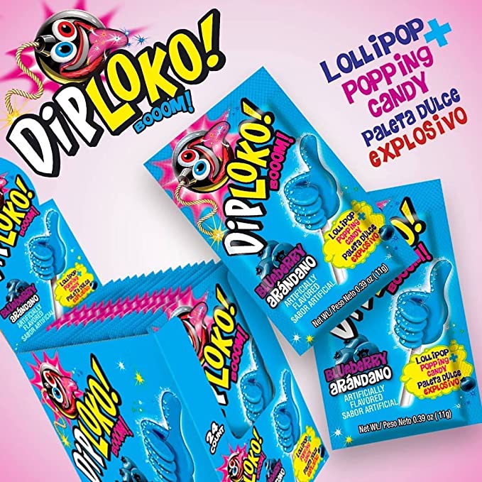 BLUEBERRY DIP LOKO LOLLIPOP WITH POPPING CANDY PACK OF 24